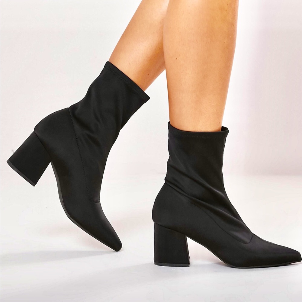 Misguided black pointed toe sock boots